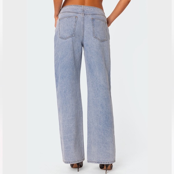 Women’s Straight Leg Baggy Jeans No Waistband Relaxed Fit Light Blue EDIKTED NWT - Picture 5 of 11